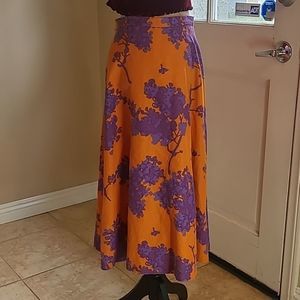 Barney's New York Linen Blend Statement Skirt Below Knee Flare Midi sz 8 Medium